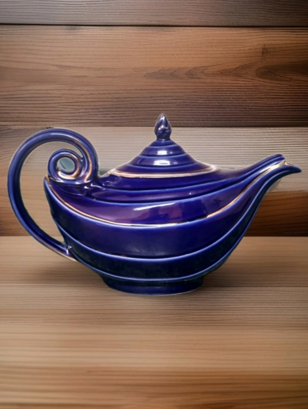 Vintage Hall China Aladdin Teapot Cobalt Blue & Gold Trim 6 Cup #0663 USA